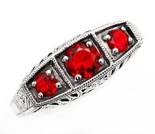 1CT Natural Fire Garnet 925 Solid Sterling Silver Nouveau Style Ring Sz 8 TF1