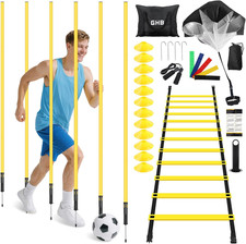 SOCCER AGILITY TRAINING EQUPMENT, 6 AGILITY POLES 20Ft SPEED LADDER