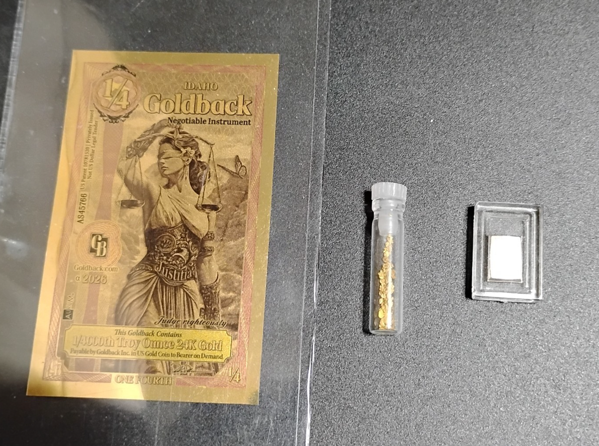 0.335 Gram Gold Nugget, 1 Idaho 1/4 Goldback, 1gr Valcambi Silver