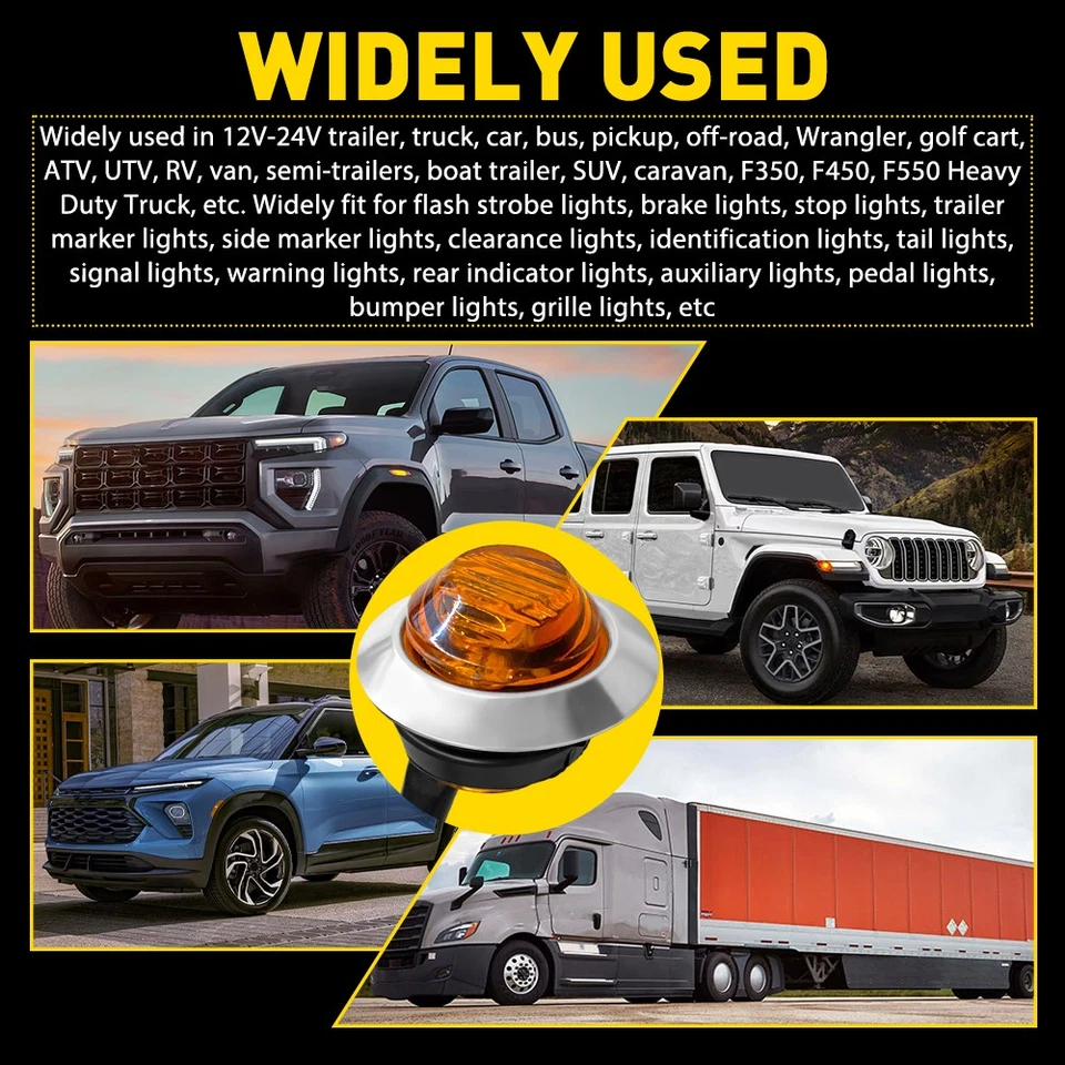 20-200X 3/4英寸LED闪光灯卡车拖车圆形侧闪光灯子弹灯琥珀色灯 — 第 3/4 张图片