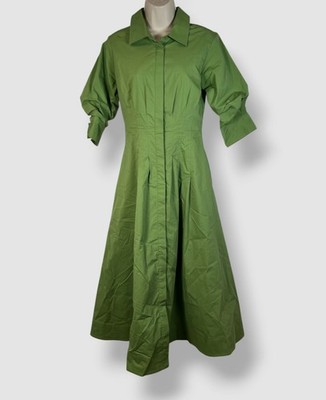 Jonathan Simkhai Women's Green azz Poplin Pintuck MIDI Dress Size XS