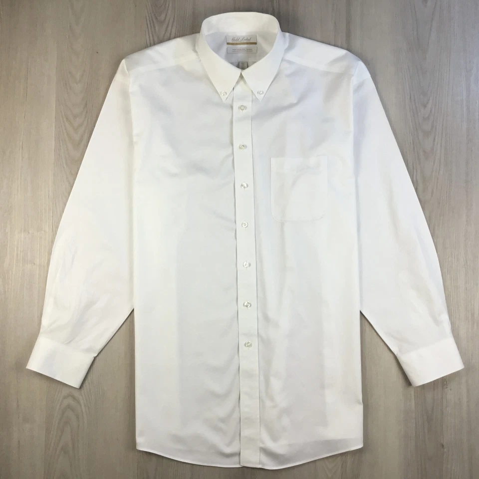 Roundtree Yorke Mens Shirt 17 / 35 White Gold Label Pinpoint Long Sleeve Dress - Image 2 of 4