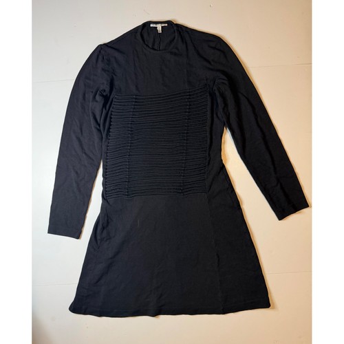 Helmut Lang, Helmut Lang Vintage Black Ribbed Pleated Jersey Long Sleeve Mini Dress Size 46