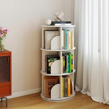 White 3 Tier 360 Rotating Bookshelf Lazy Susan Spinning Corner Bookcase 18.11"