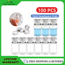 100PCS 10ml Glass Vials Clear Headspace Vials 20mm Crimp top Flat Bottom New