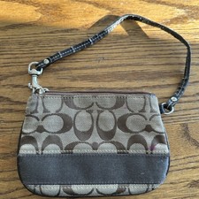 Vintage Coach Signature C Canvas Leather Wristlet Brown Tan Y2K Era Small