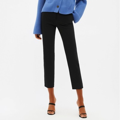 JOSEPH Cropped Trousers Women's XS FR 34 Navy Gabardine Mid Rise Straight Leg