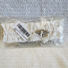 White Lace Bridal Garter with Rhinestone Crystal Applique Embellishment