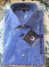 Tommy Hilfiger Men  s Blue Pinstripe Casual Dress Shirt 34/35 16 Lifetime Collar