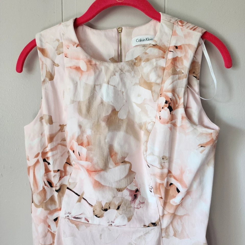 Calvin Klein Romantic Summer Party Floral Pink Sleeveless A Line Dress Sz 4 - Image 3 of 4