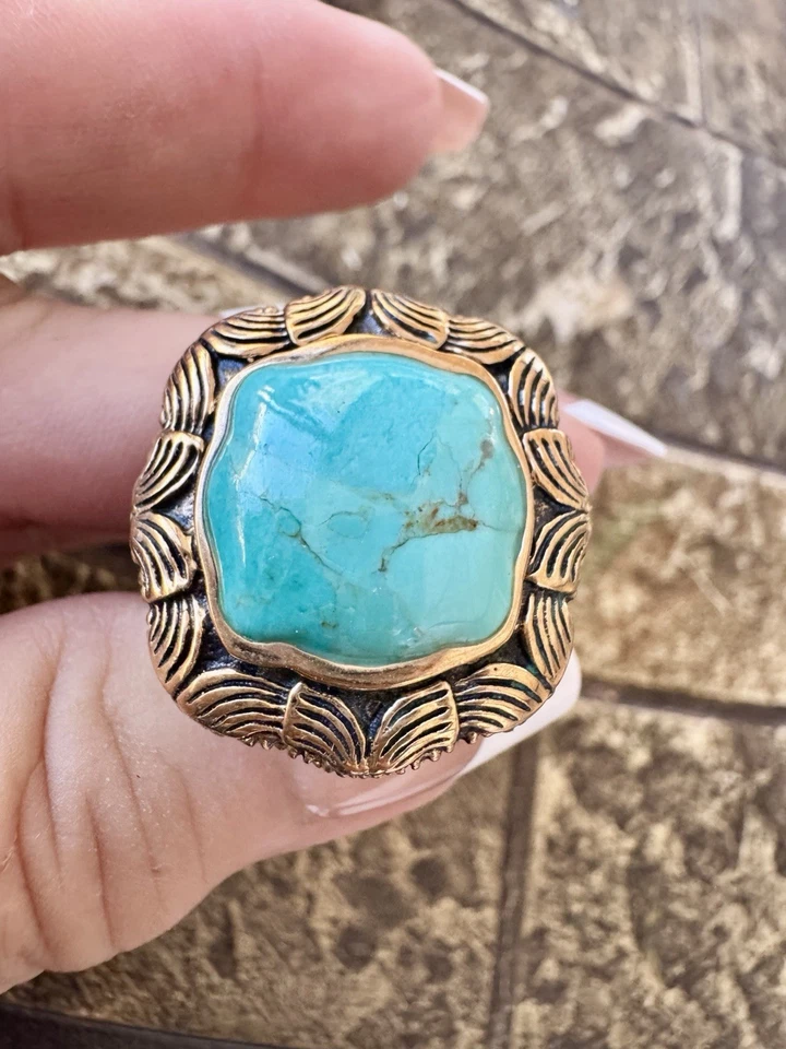 Винтажное тяжелое большое коктейльное кольцо из серебра 925 пробы с бирюзой BARSE размер 6,5 RG23391 - Изображение 3 из 4