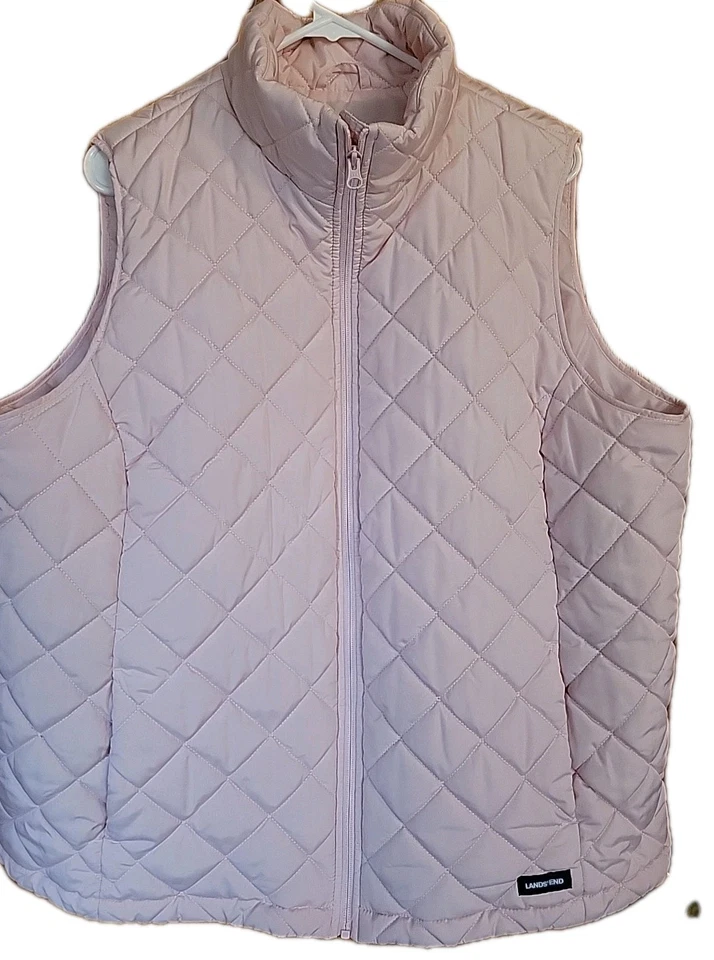 Lands' End Pink Quilted Puffer Vest Women’s 2X (20W-22W) Full Zip Solid Pockets - Image 2 of 4