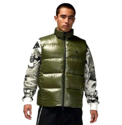NIKE Air Jordan Flight Down Puffer Vest Gilet Mens LARGE Green Olive FV7273-222