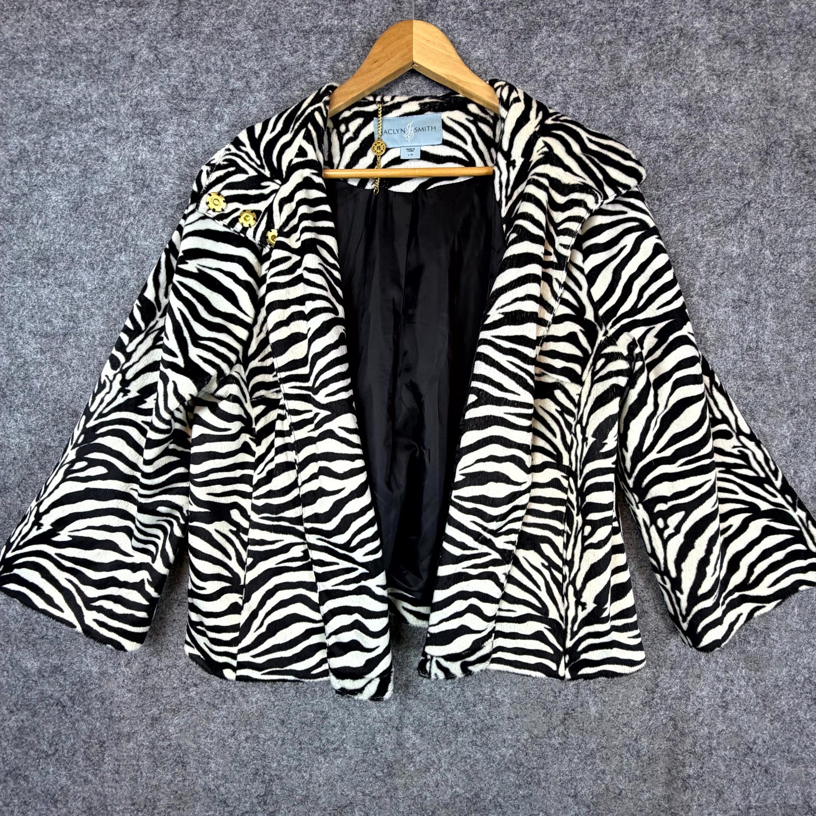 Jaclyn Smith Jacket Womens L White Black Zebra Y2K Statement Edgy Retro Bold
