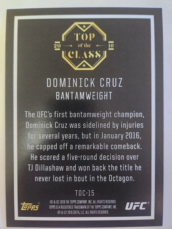 2016 Topps UFC 5x7 JUMBO TOP OF THE CLASS #TOC-15 DOMINICK CRUZ /10 - Image 2 of 2