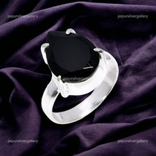 925 Sterling Silver Natural Black Onyx Handmade Daughter Cocktail Ring US 5.75