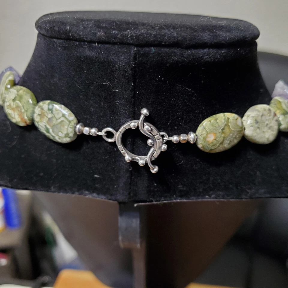 Ожерелье из чистого серебра с бисером яшма аметист тропический лес 18 дюймов - Изображение 3 из 4