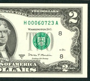 (( 5 DIGIT )) $2 2017 ((CHOICE CU)) Federal Reserve Note (1st of 2 consecutive)