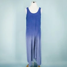 Eileen Fisher Size Medium M Blue Ombre Silk Sleeveless Asymmetrical Midi Dress