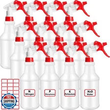 Gerrii 12 Pcs Plastic Spray Bottles with Adjustable Nozzle and Label for Clea