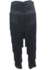 Long Fringed Tassel Latin Salsa Ballroom Dance Pants Trousers, Black