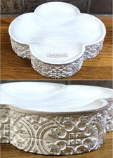 ART HOUSE Off White/Grey Shabby Chic Clover Resin Trinket Tray Decorative Edge