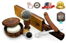 Cut Throat Razor kit for Men- 6 Piece Shaving Kit with Brush, Strop, Bowl & Soap