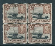 CEYLON 1938 GVI SG395a, 1r blue-violet & chocolate, Used Block of 4 WMK UPRIGHT
