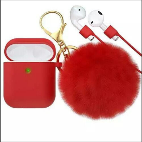 Fellbommel Apple AirPod Case 1/2 Silikon Stoßfest Full Cover + Schlüsselanhänger - Bild 3 von 15
