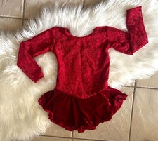NEW Girls RED Lace VELVET Dance Competition FIGURE ICE SKATING Dress