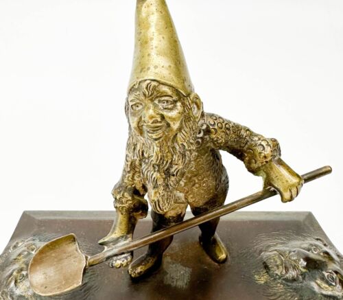 Österreichische vergoldete und patinierte Bronze Figuralskulptur Zwerg um 1900 - Bild 6 von 7