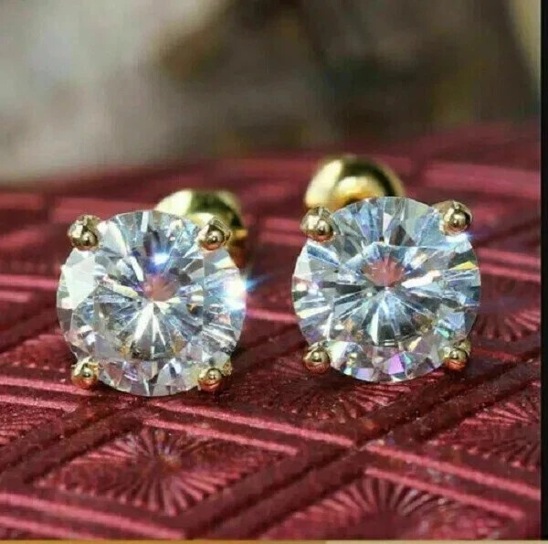 1Ct Round Moissanite Stud Earrings in 14K Yellow Gold Plated Push Back