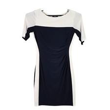Womens Chaps White & Navy Colorblock Sheath Dress Short Sleeve Polyester Size M