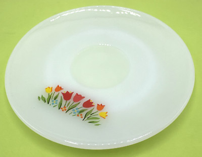 Anchor Hocking Fire King Saucer Milk Glass Small Plate Roses Tulips Vintage