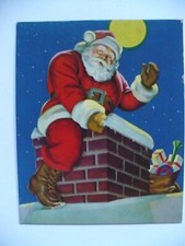 1 Vintage Christmas Santa Claus Cardboard 8 1/2" X 7" Chimney Presents Snow