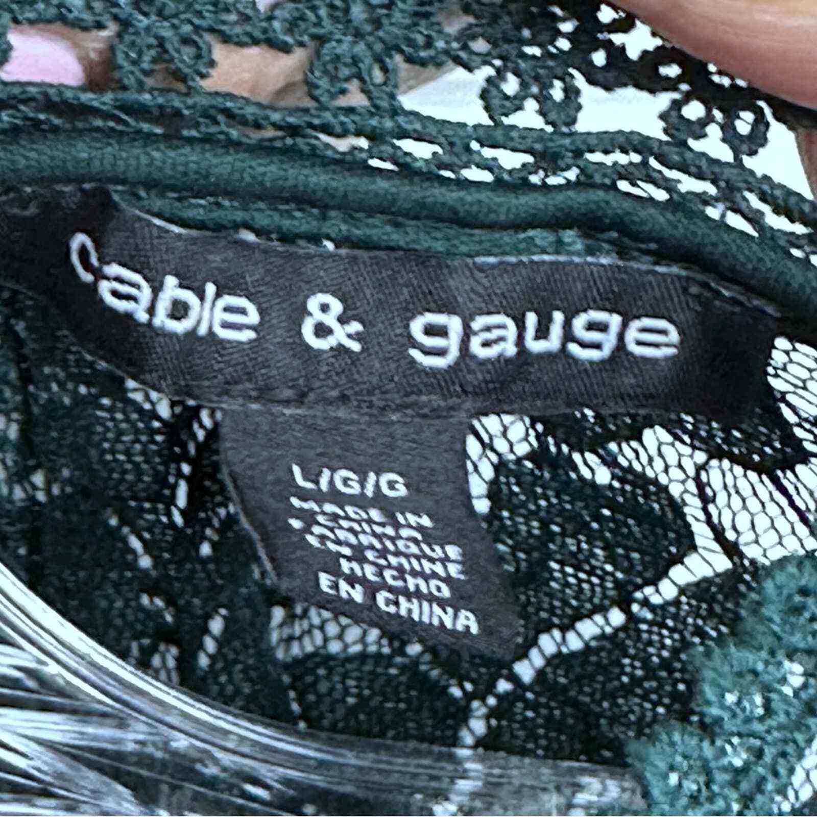 Cable and Gauge Green Lace Blouse High Neck Large Gem