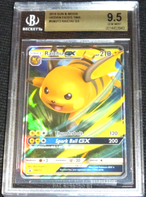 2019 POKEMON HIDDEN FATES RAICHU GX SM213 TIN SHINY BGS 9.5 GEM