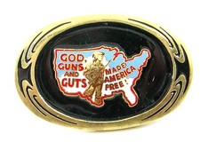1983 God Guns Guts Made America Free Brass Belt Buckle by NAP 092614