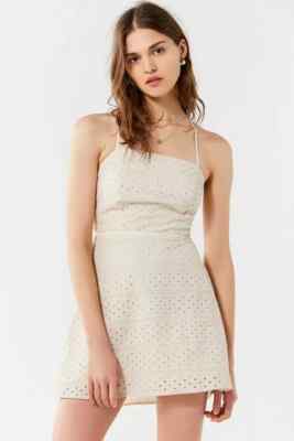 Urban Outfitters Cream Twin Leaf Eyelet Mini Dress Women's Size M