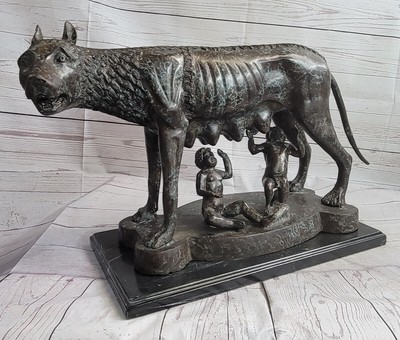 Romulus  Remus suckling on the She Wolf Bronze Hot Cast Decor Sculpture