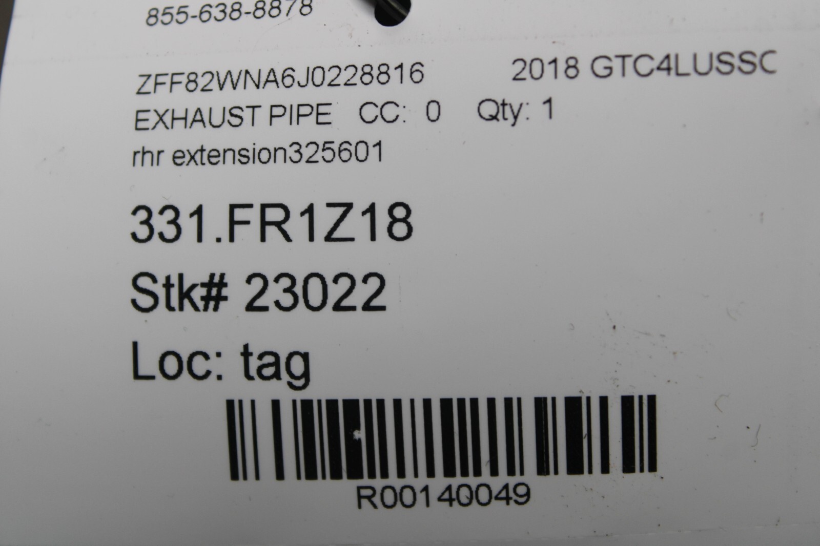 Ferrari GTC4 Lusso, RH, Right, Exhaust Pipe, Used, P/N 325601