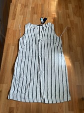 M&S Linen  Blend Ivory Mix Stripe Dress - Size 14.    BNWT.  RRP: £25.00
