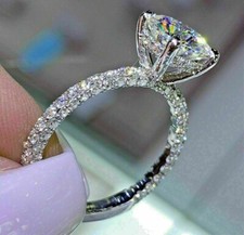 3 CT Round Cut Real Moissanite Solitaire Engagement Ring 14k White Gold Plated