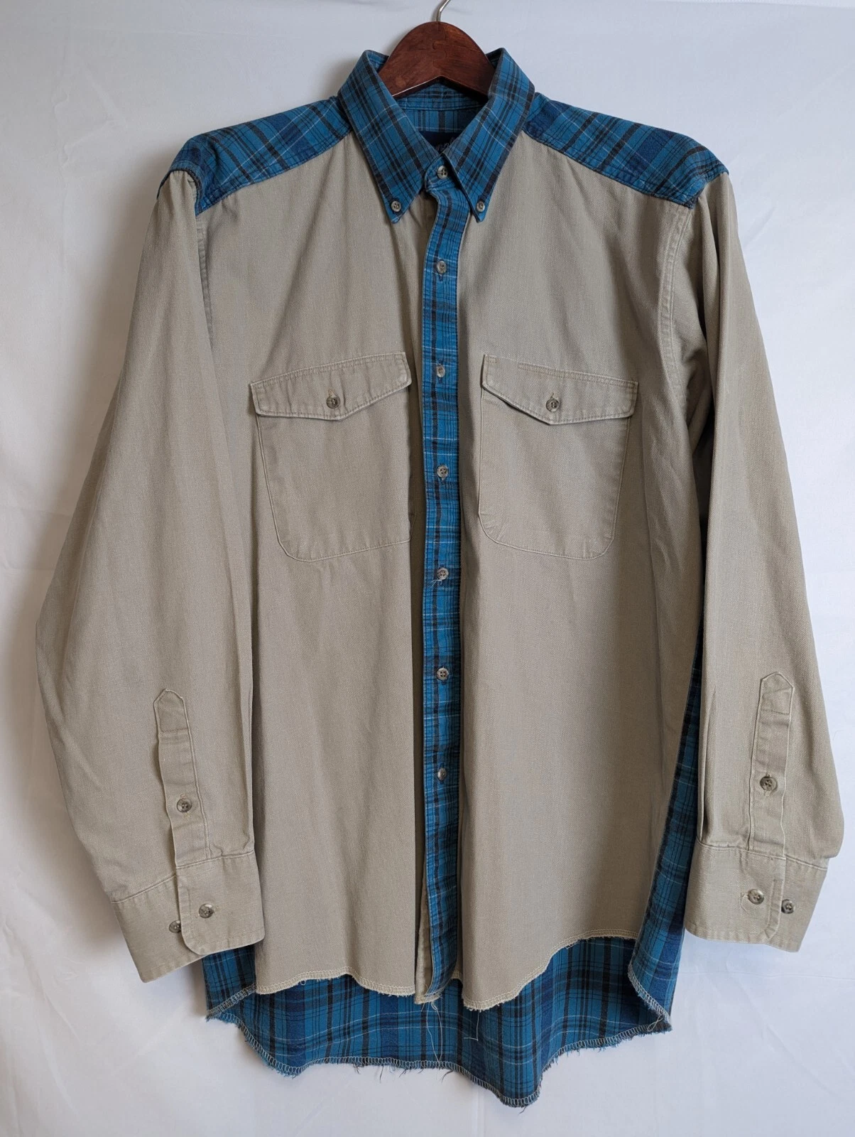 Wrangler Vtg USA Colorblock Shirt 16 1/2 X-Long Tails Rancher Western Cowboy