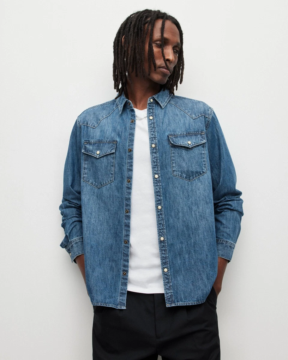 All saints black denim shirt sale