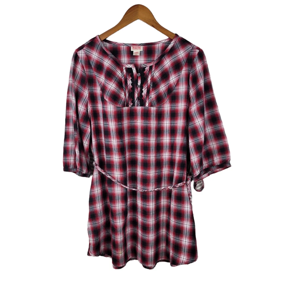Túnica Mossimo tamanho XXL vermelho cinza piquenique xadrez bolsos de renda cowgirl faroeste - Imagem 3 de 4