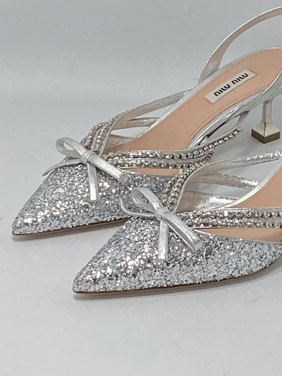 Court shoes Miu Miu - Satin bows glitter slingback pumps - 5I507B3K6RU6F