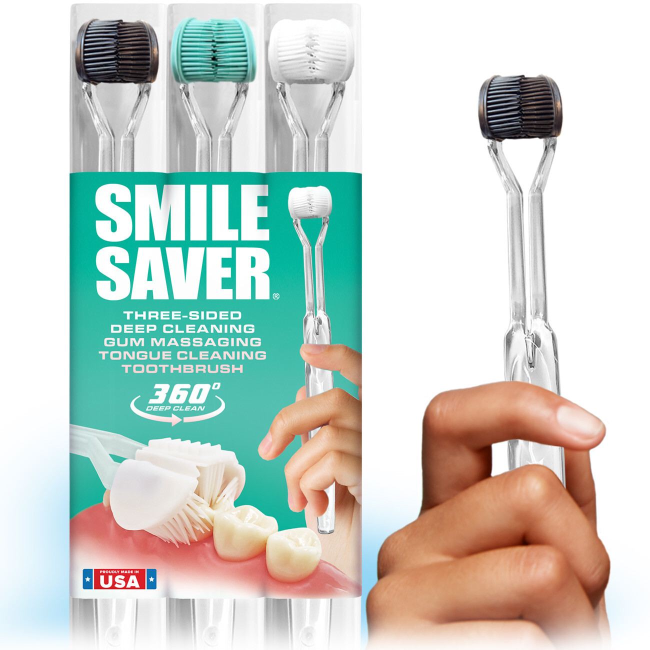 SMILE SAVER 360&deg; / 3-Sided Toothbrush Family 3-PK  / DEEP C