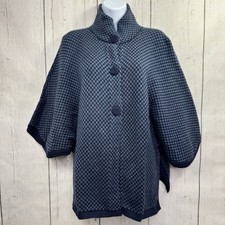 Alpaca Fina Peru Blue Gray Knit Cape Poncho Button Front One Size