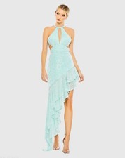 MAC DUGGAL Sequined Halter Cut Out Ruffle Asymmetrical Dress